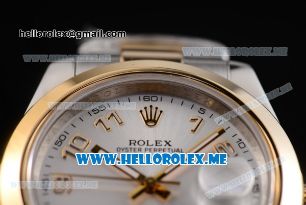 Rolex Day-Date II Asia Automatic Two Tone Case/Bracelet with Silver Dial and Yellow Gold Markers - Click Image to Close